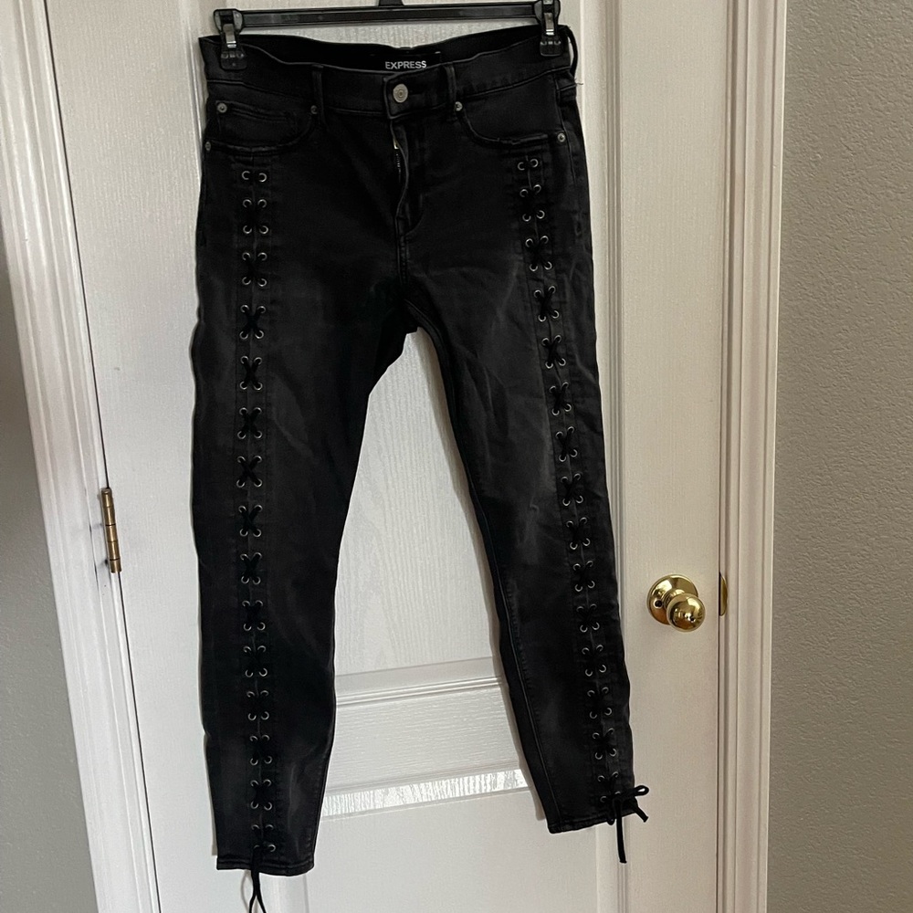 Mid Rise Black Ankle Jeans with Tie/Lace Up Sides - Picture 2 of 5